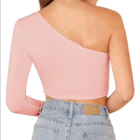 Pink one shoulder long sleeve crop top - Picture 2 of 4